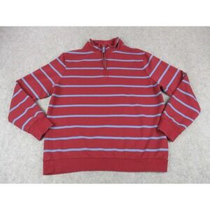 WoolOvers Sweater Men Large Red Blue Striped 1/4 Zip Organic Pullover Sweatshirt